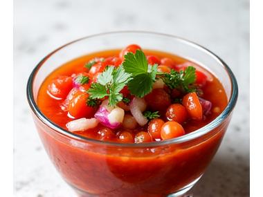 A vibrant bowl of homemade fermented salsa, featuring fresh tomatoes, onions, cilantro, and jalapeños, with bubbles indicating fermentation.