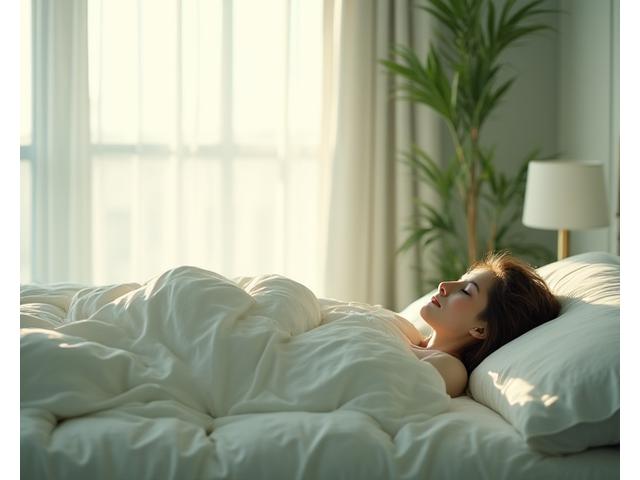 Woman peacefully sleeping in a modern, calm bedroom